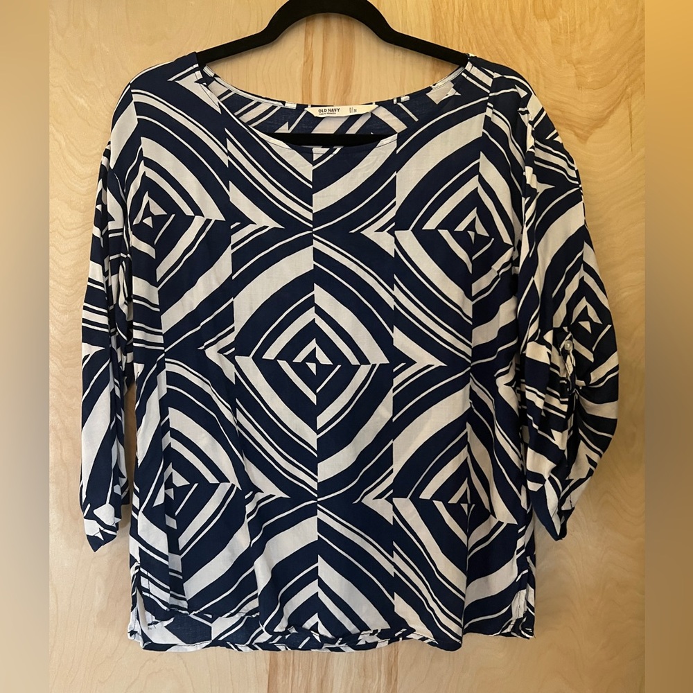 Old Navy Retro Pattern: Small, Navy & White, Quarter sleeve